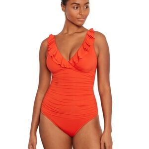 Lauren by Ralph Lauren Women's Orange Ruffle One Piece Swimsuit 6